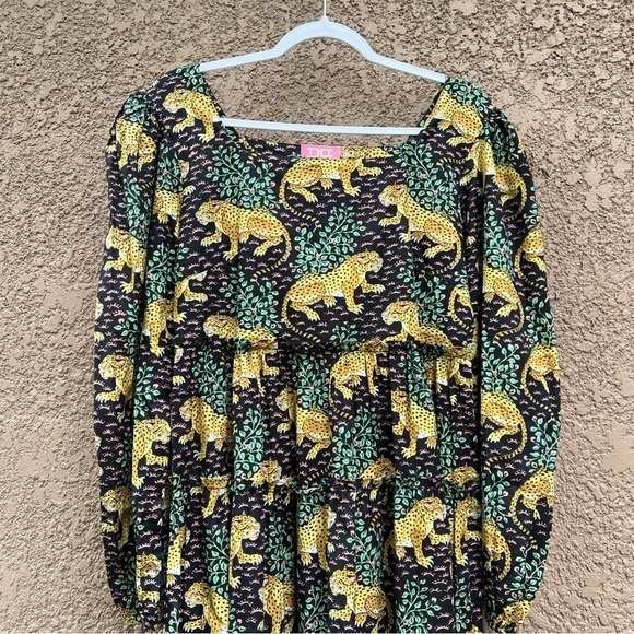 Just‎ Darviny Jungle Safari Tiger Animal Print Mini Dress Floral Tiered Medium - Picture 5 of 14